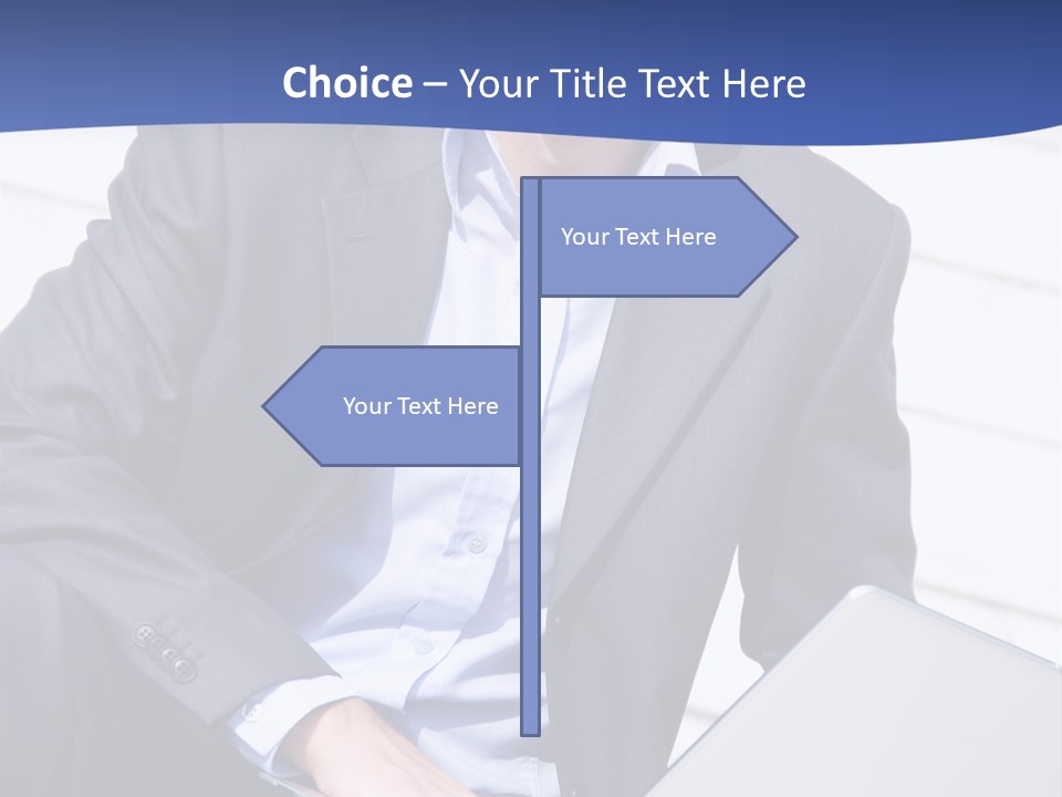 Yong Businessman Sitting On Stairs With Laptop PowerPoint Template