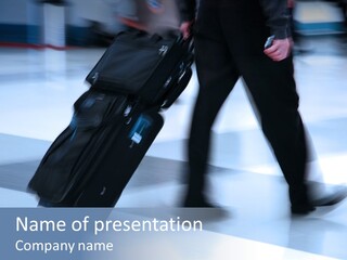 Man Rushing Through An Airport Terminal PowerPoint Template