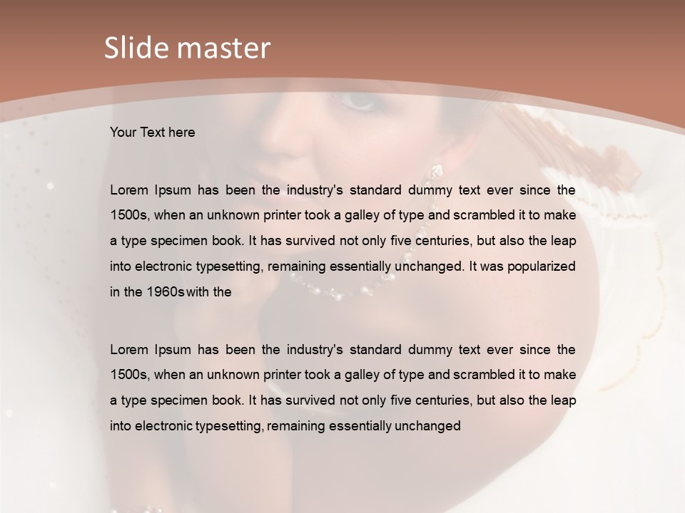 Bride Sitting On Floor Looking Up At Camera. Soft Dreamy Look, Sharp Eyes And Facial Features PowerPoint Template