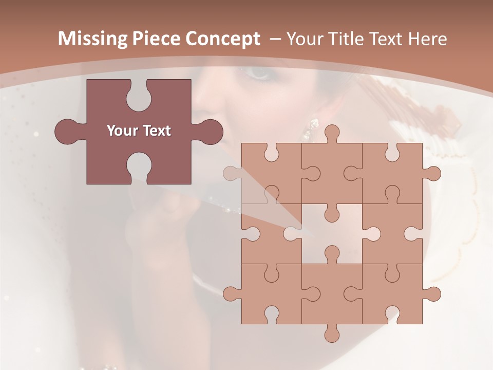 Bride Sitting On Floor Looking Up At Camera. Soft Dreamy Look, Sharp Eyes And Facial Features PowerPoint Template