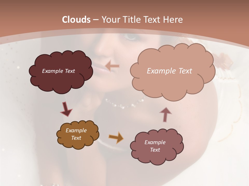 Bride Sitting On Floor Looking Up At Camera. Soft Dreamy Look, Sharp Eyes And Facial Features PowerPoint Template