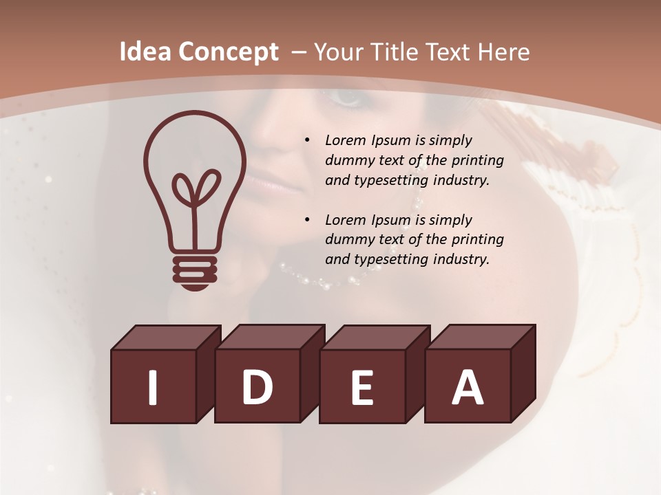 Bride Sitting On Floor Looking Up At Camera. Soft Dreamy Look, Sharp Eyes And Facial Features PowerPoint Template