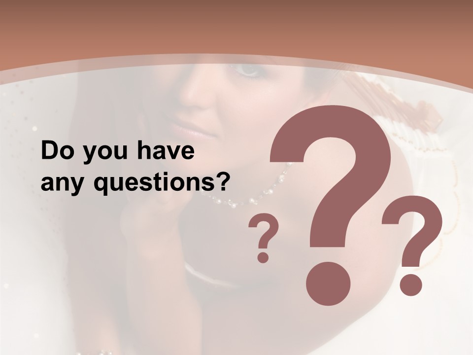 Bride Sitting On Floor Looking Up At Camera. Soft Dreamy Look, Sharp Eyes And Facial Features PowerPoint Template