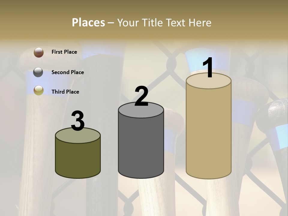 Baseball Bats Leaning Against A Batting Cage Fence. PowerPoint Template