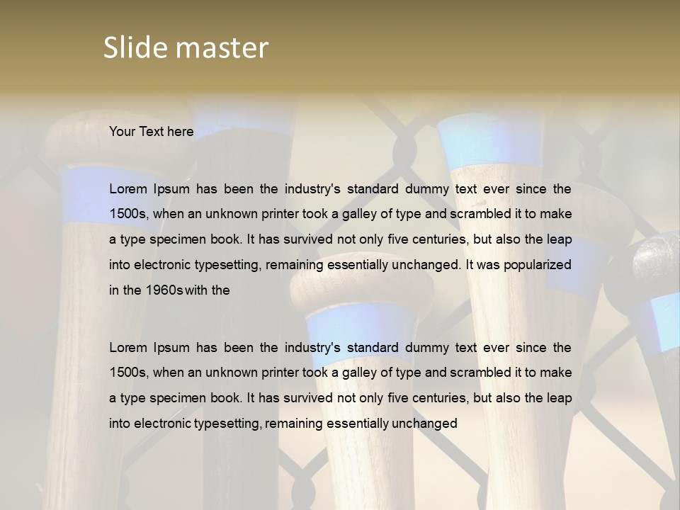 Baseball Bats Leaning Against A Batting Cage Fence. PowerPoint Template