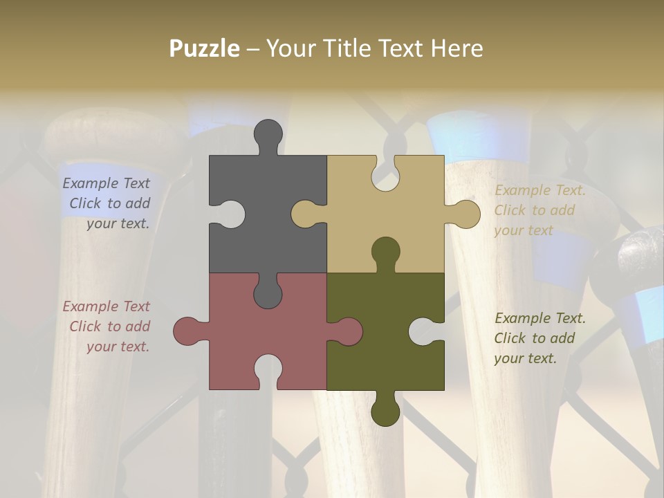 Baseball Bats Leaning Against A Batting Cage Fence. PowerPoint Template