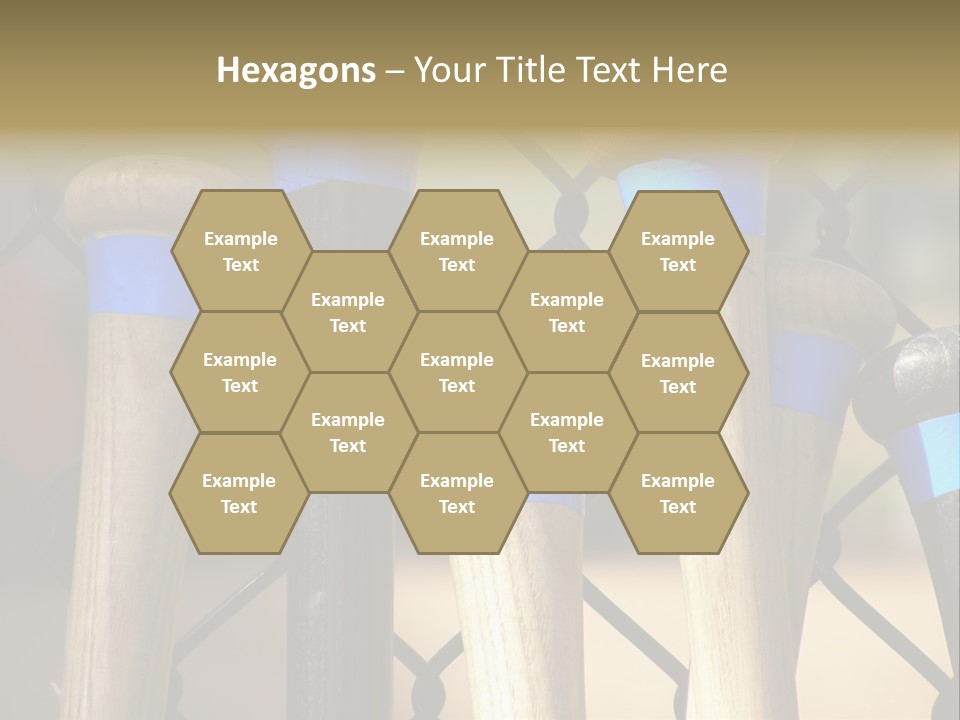 Baseball Bats Leaning Against A Batting Cage Fence. PowerPoint Template