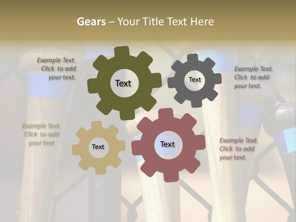 Baseball Bats Leaning Against A Batting Cage Fence. PowerPoint Template