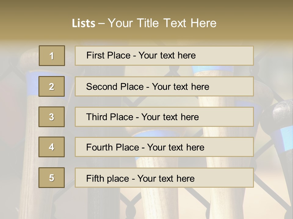 Baseball Bats Leaning Against A Batting Cage Fence. PowerPoint Template