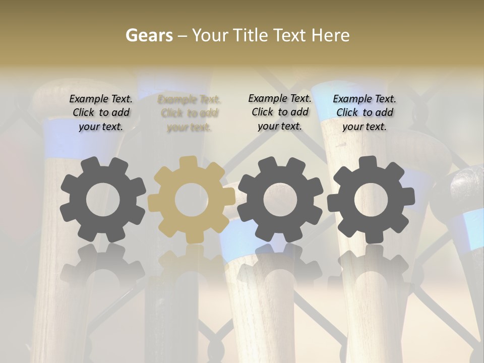 Baseball Bats Leaning Against A Batting Cage Fence. PowerPoint Template