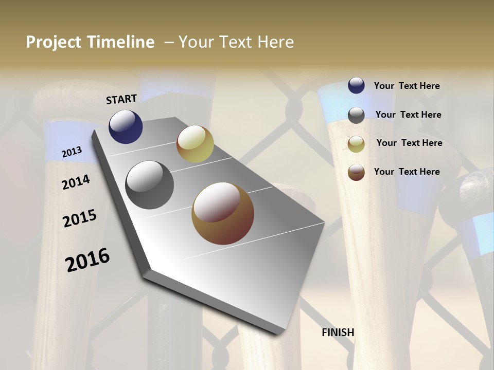 Baseball Bats Leaning Against A Batting Cage Fence. PowerPoint Template