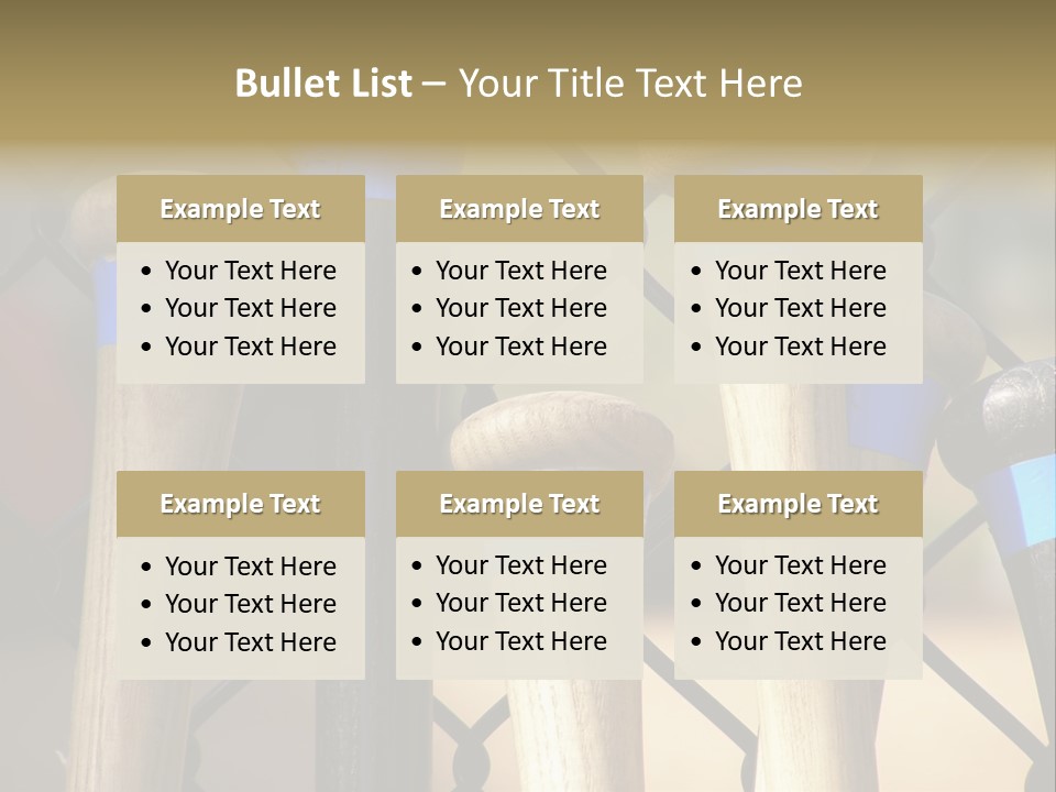 Baseball Bats Leaning Against A Batting Cage Fence. PowerPoint Template