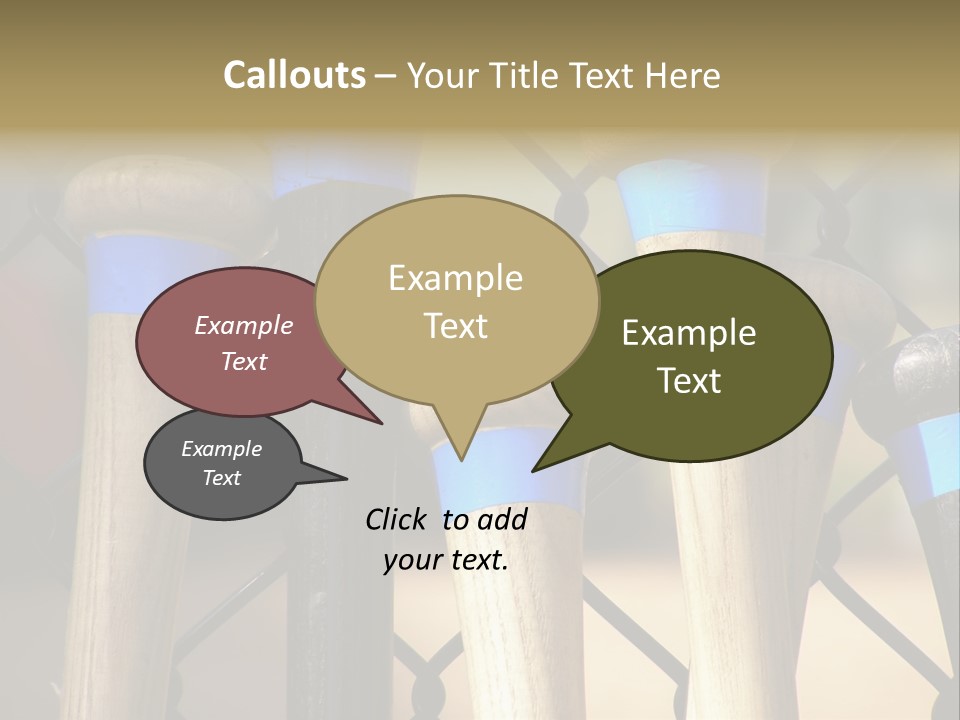 Baseball Bats Leaning Against A Batting Cage Fence. PowerPoint Template