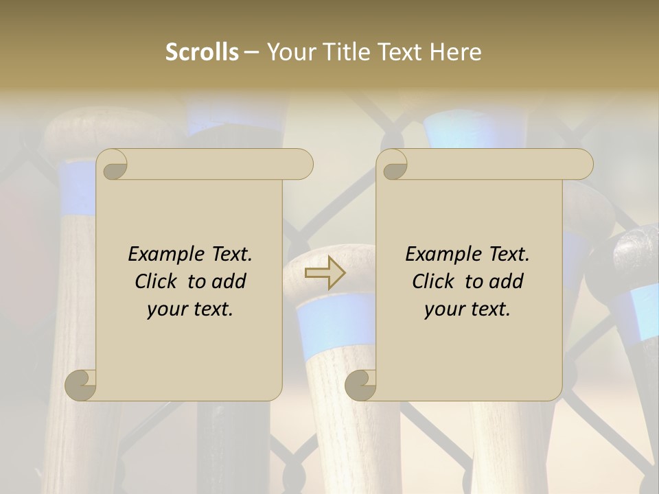 Baseball Bats Leaning Against A Batting Cage Fence. PowerPoint Template