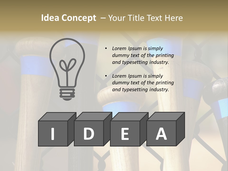 Baseball Bats Leaning Against A Batting Cage Fence. PowerPoint Template