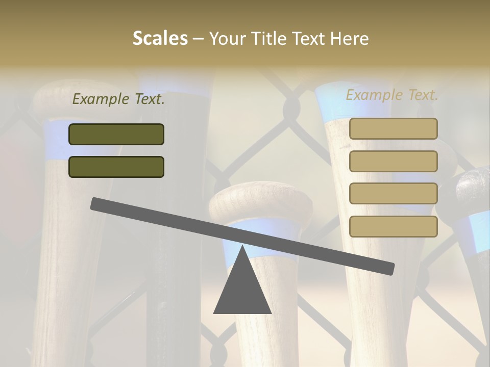 Baseball Bats Leaning Against A Batting Cage Fence. PowerPoint Template