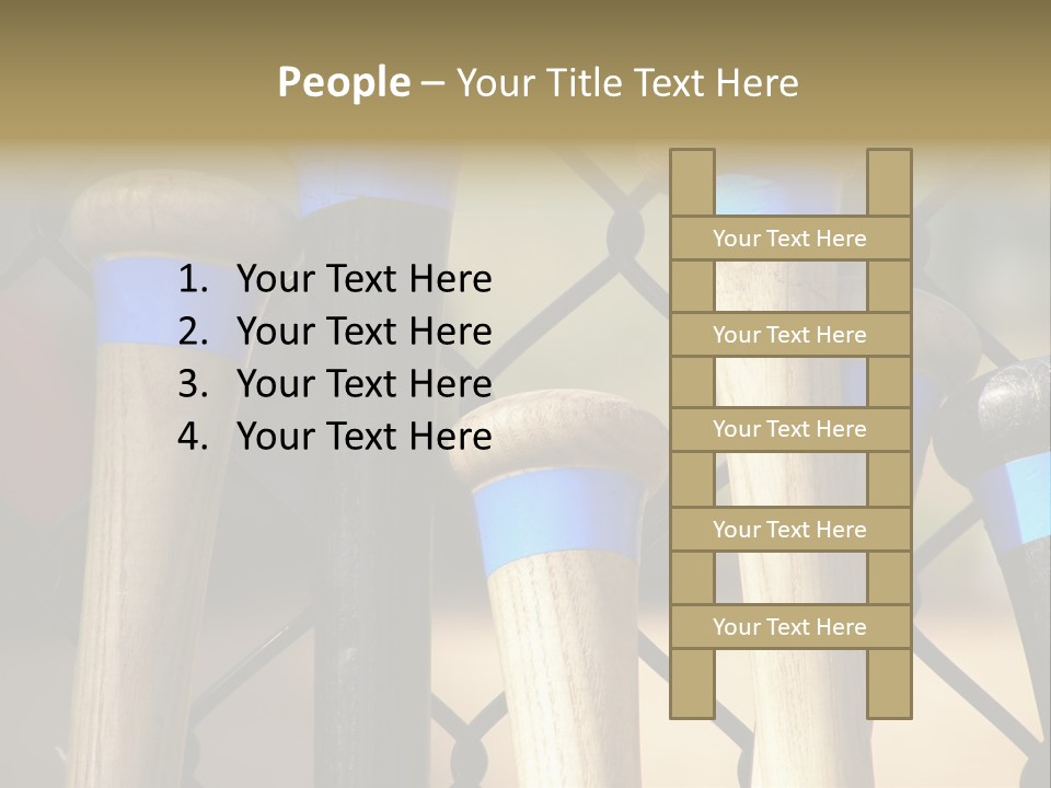 Baseball Bats Leaning Against A Batting Cage Fence. PowerPoint Template