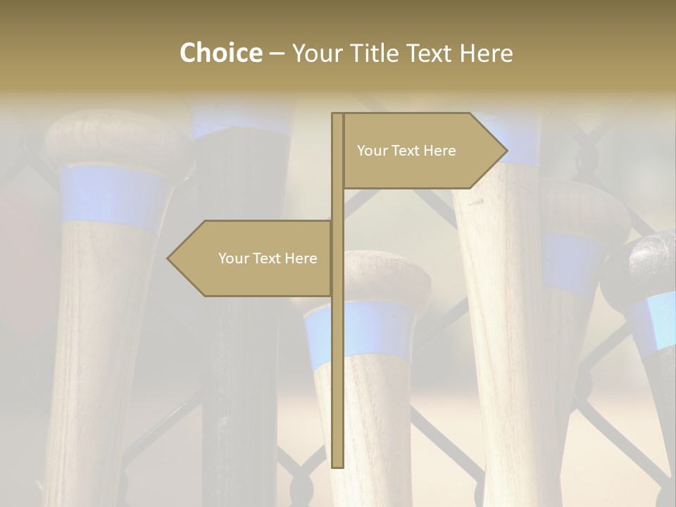 Baseball Bats Leaning Against A Batting Cage Fence. PowerPoint Template