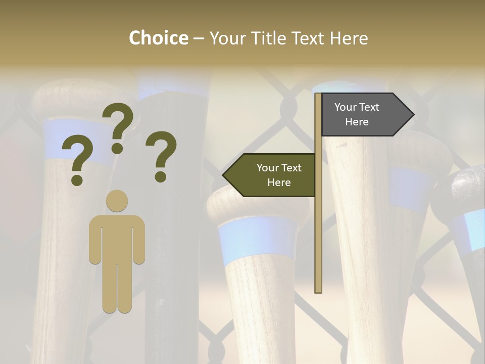 Baseball Bats Leaning Against A Batting Cage Fence. PowerPoint Template