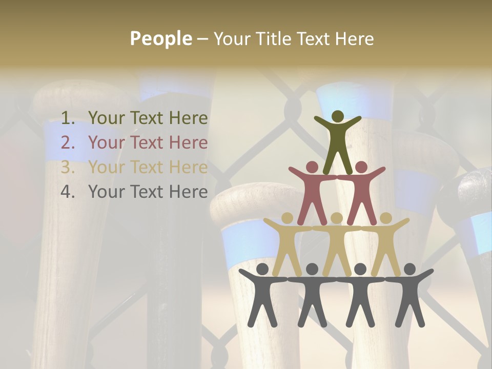 Baseball Bats Leaning Against A Batting Cage Fence. PowerPoint Template