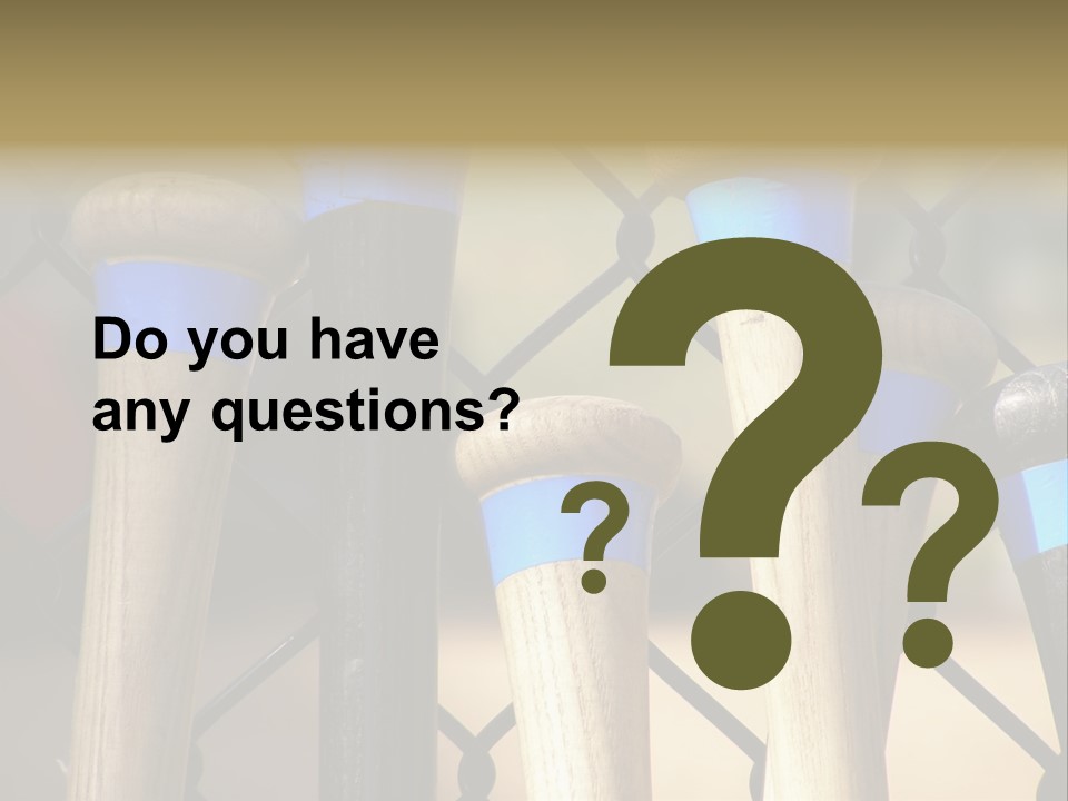 Baseball Bats Leaning Against A Batting Cage Fence. PowerPoint Template