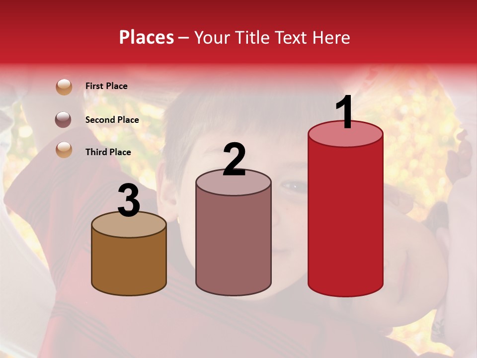 Four Smiling Children In Huddle On Autumn Day With Boy Prominent PowerPoint Template