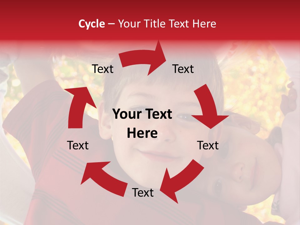 Four Smiling Children In Huddle On Autumn Day With Boy Prominent PowerPoint Template