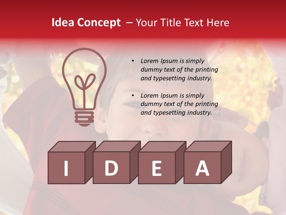 Four Smiling Children In Huddle On Autumn Day With Boy Prominent PowerPoint Template