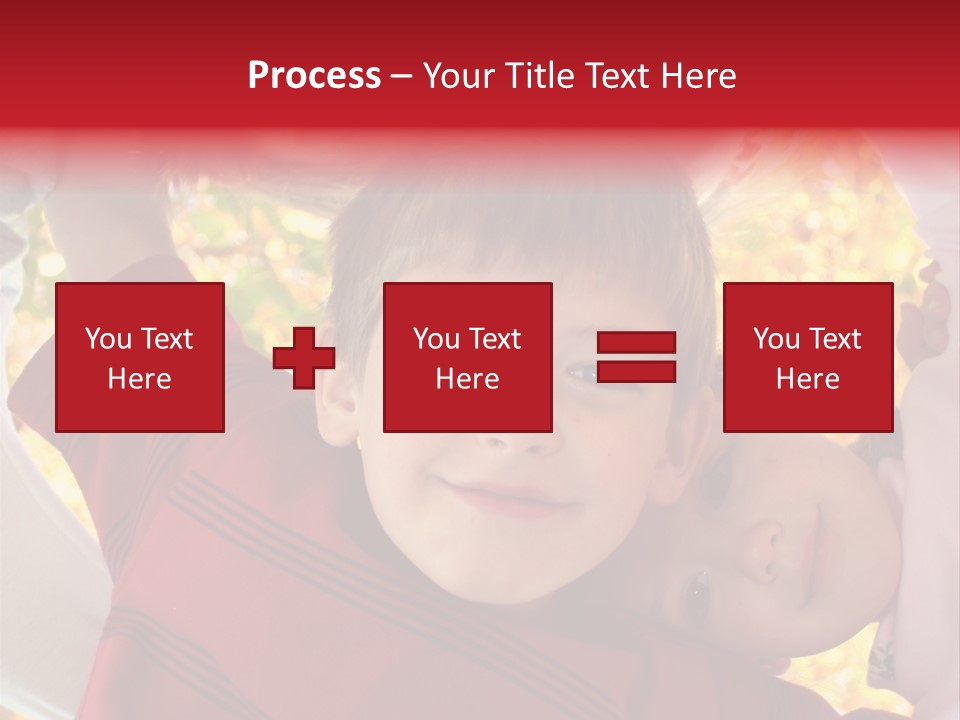 Four Smiling Children In Huddle On Autumn Day With Boy Prominent PowerPoint Template