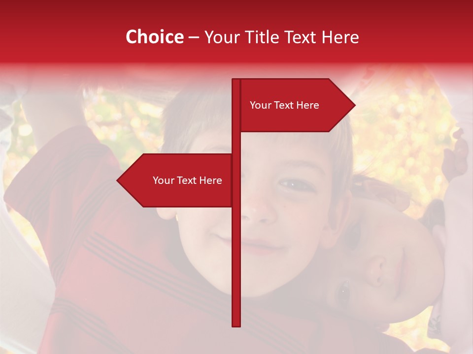 Four Smiling Children In Huddle On Autumn Day With Boy Prominent PowerPoint Template