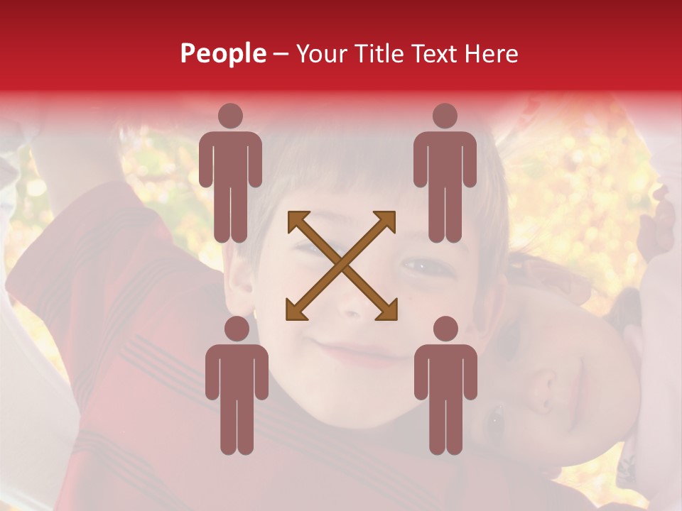 Four Smiling Children In Huddle On Autumn Day With Boy Prominent PowerPoint Template