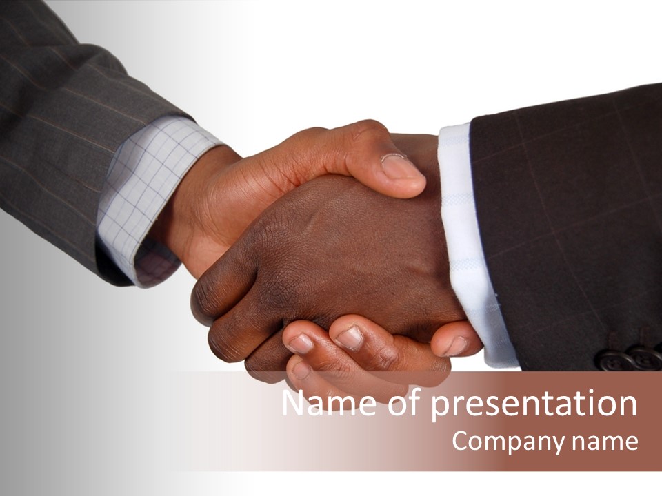 Two Men Shaking Hands Over A White Background PowerPoint Template