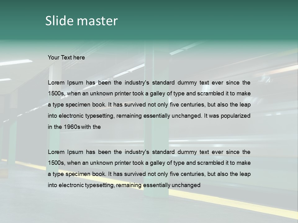 A Train Moving Through A Train Station Powerpoint Presentation PowerPoint Template