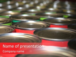Food Cans For Charity Close Up Shot PowerPoint Template