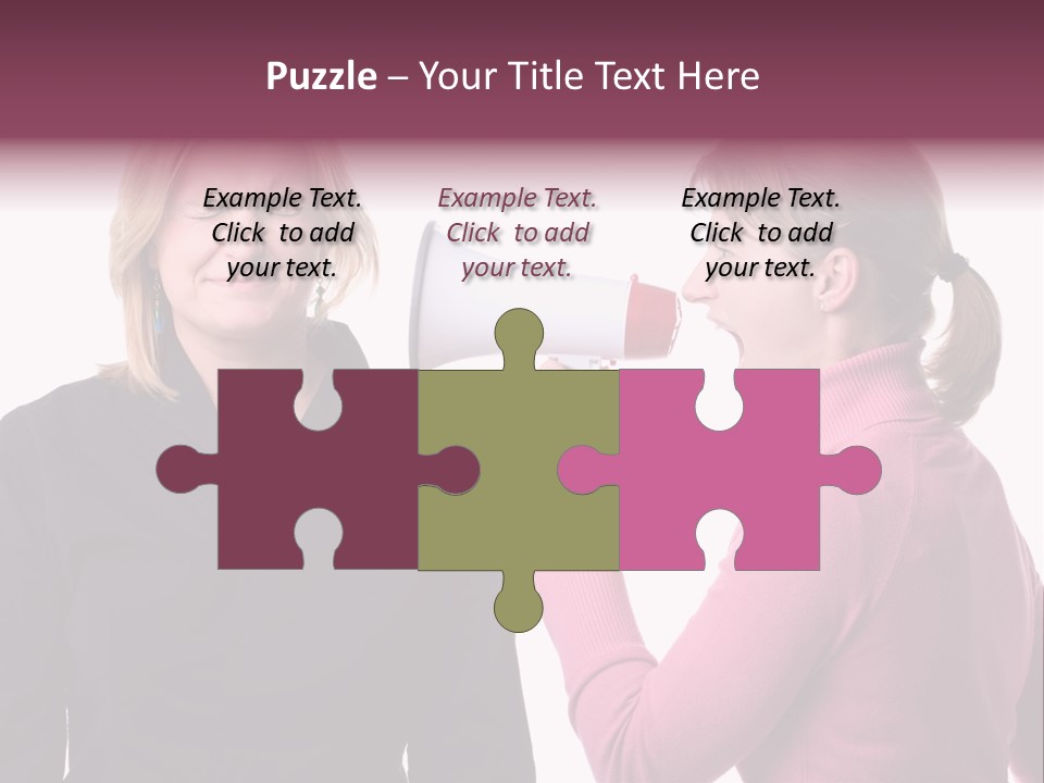 Young Woman Shouting At Another Woman Through A Megaphone PowerPoint Template