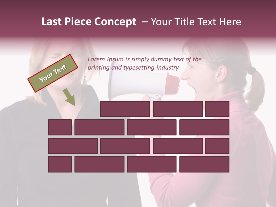 Young Woman Shouting At Another Woman Through A Megaphone PowerPoint Template