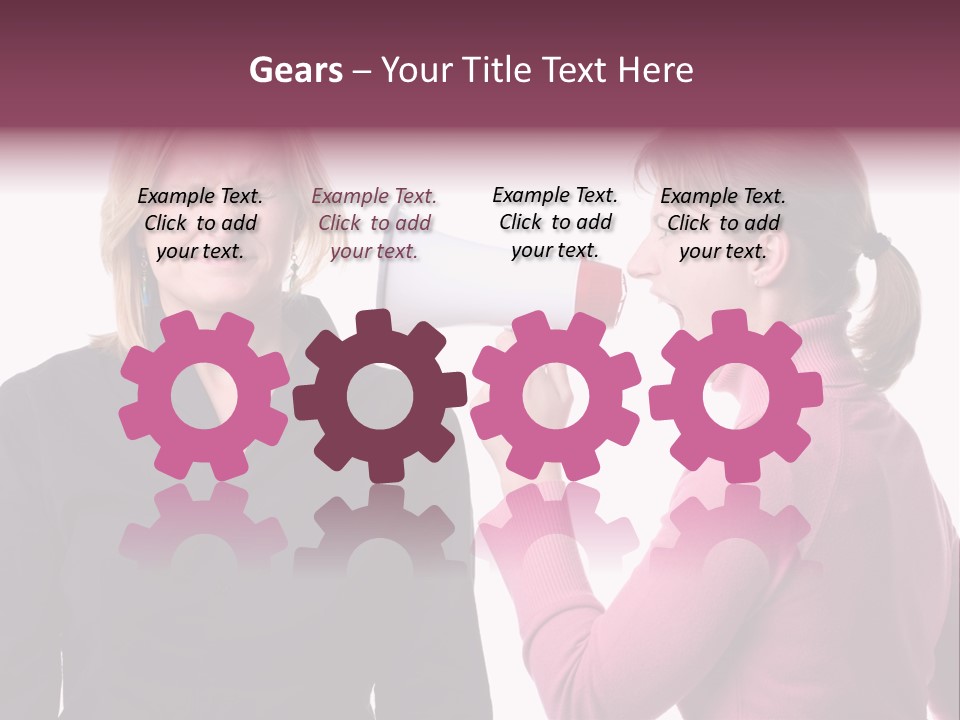 Young Woman Shouting At Another Woman Through A Megaphone PowerPoint Template