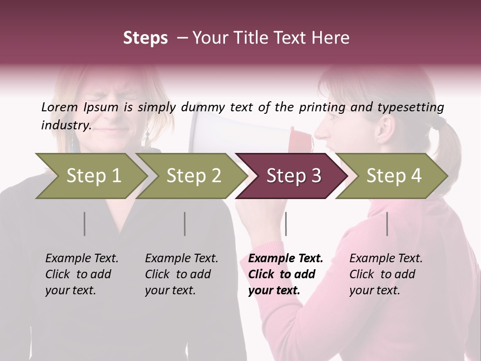 Young Woman Shouting At Another Woman Through A Megaphone PowerPoint Template