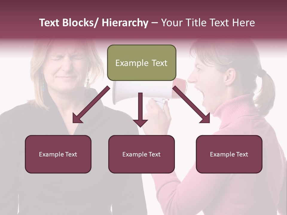 Young Woman Shouting At Another Woman Through A Megaphone PowerPoint Template