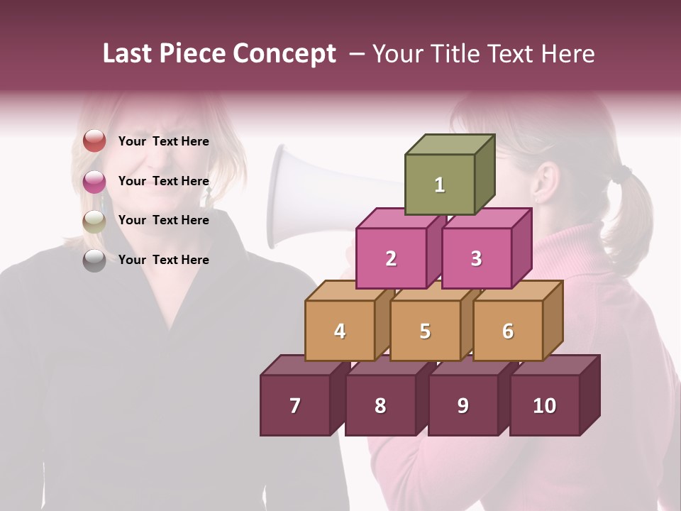 Young Woman Shouting At Another Woman Through A Megaphone PowerPoint Template