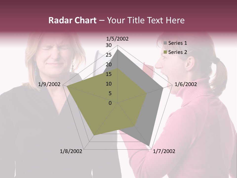 Young Woman Shouting At Another Woman Through A Megaphone PowerPoint Template