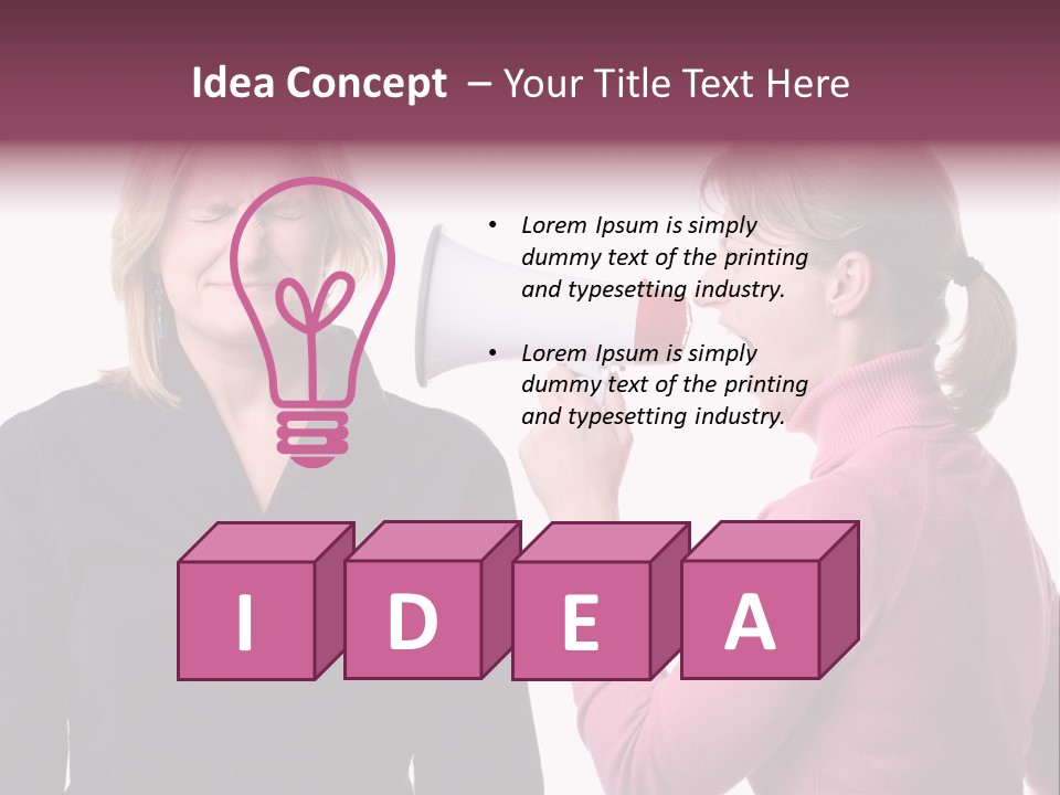 Young Woman Shouting At Another Woman Through A Megaphone PowerPoint Template