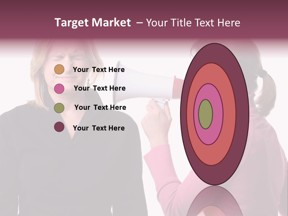 Young Woman Shouting At Another Woman Through A Megaphone PowerPoint Template