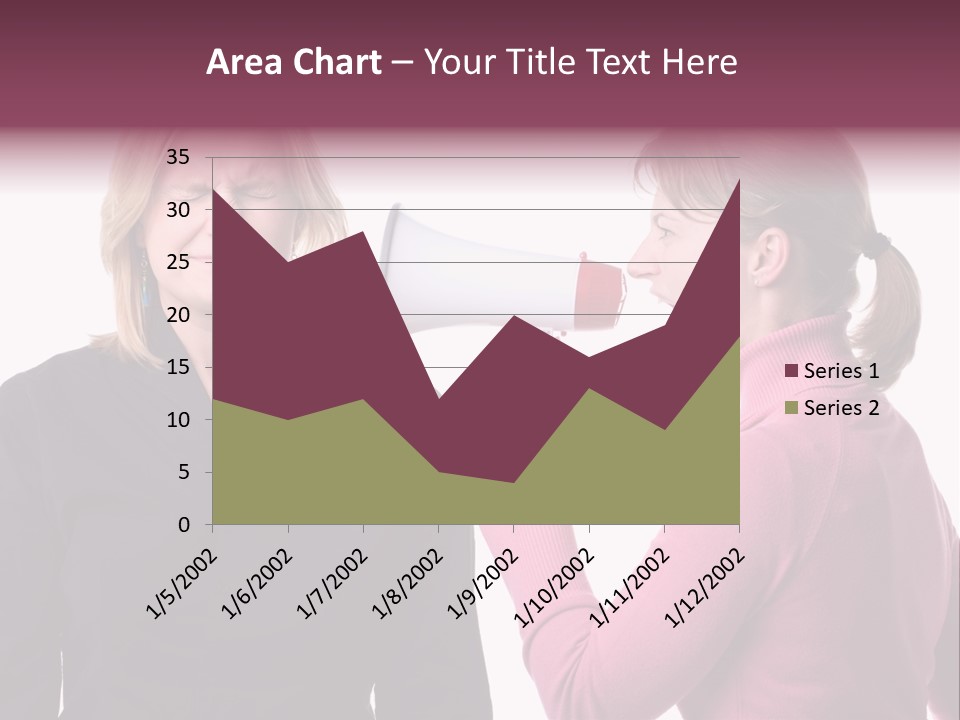 Young Woman Shouting At Another Woman Through A Megaphone PowerPoint Template