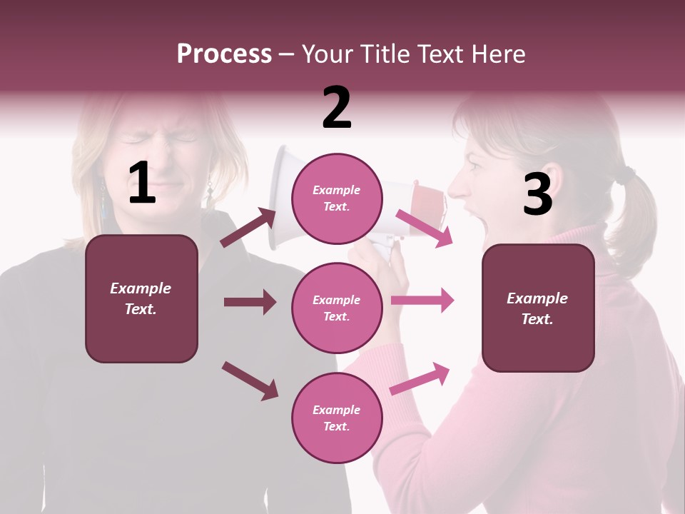 Young Woman Shouting At Another Woman Through A Megaphone PowerPoint Template