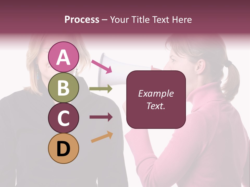 Young Woman Shouting At Another Woman Through A Megaphone PowerPoint Template