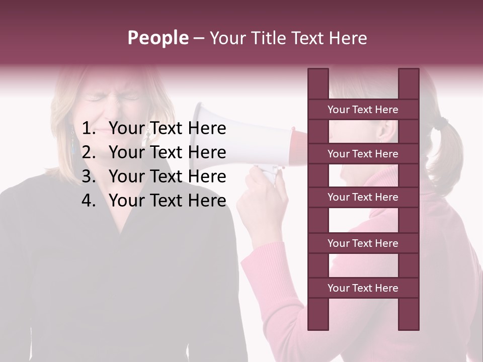 Young Woman Shouting At Another Woman Through A Megaphone PowerPoint Template