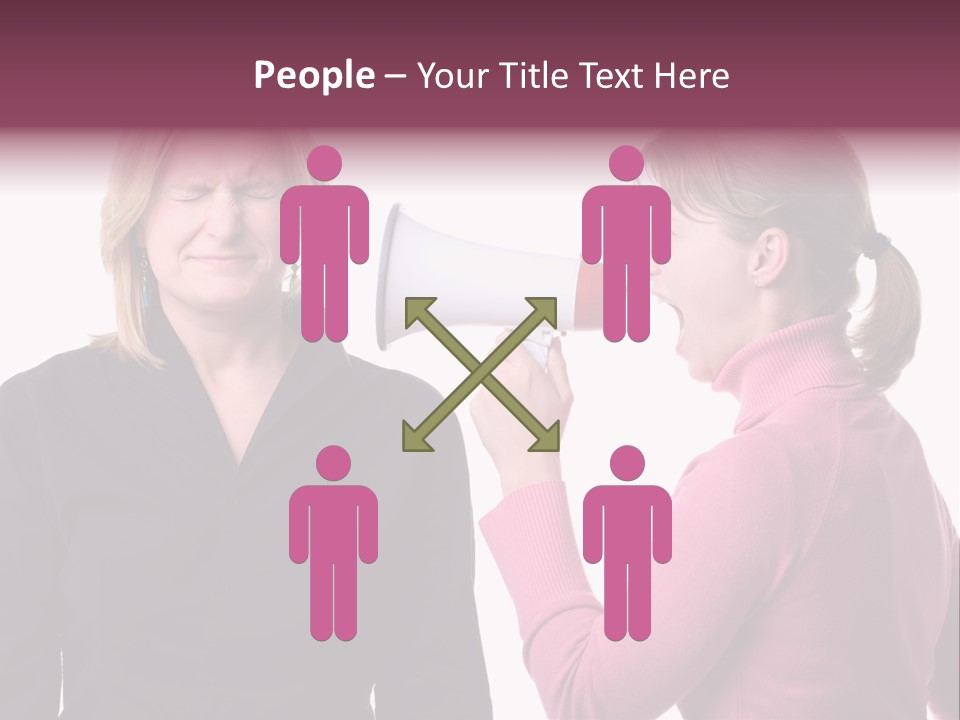 Young Woman Shouting At Another Woman Through A Megaphone PowerPoint Template