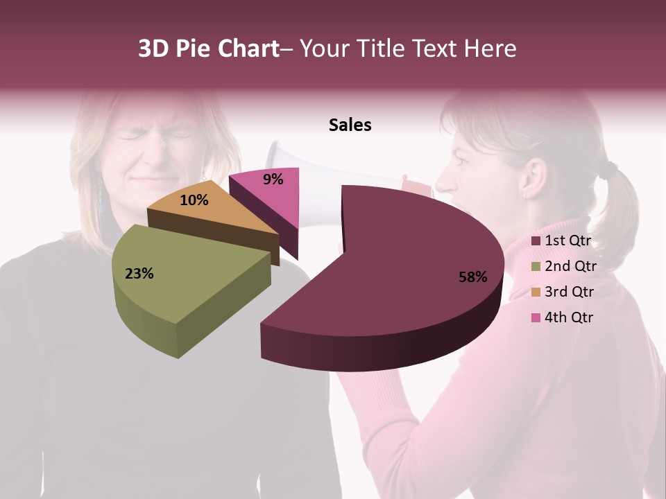 Young Woman Shouting At Another Woman Through A Megaphone PowerPoint Template
