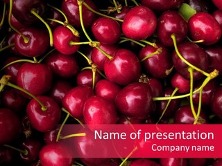 Red Cherries For Sale On A Market PowerPoint Template